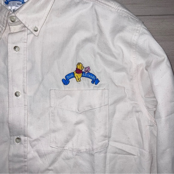 VINTAGE DISNEY WINNIE THE POOH Embroidered Button Down Shirt Large L Y2K Neutral - Picture 3 of 11